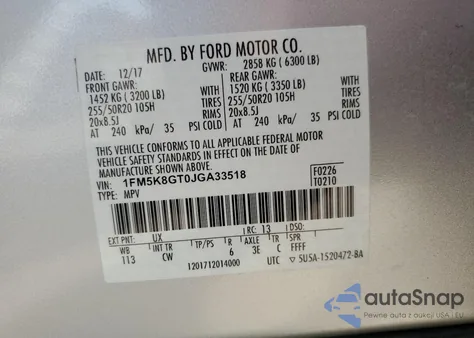 2018 Ford Explorer Sport из США, поврежденный, VIN 1FM5K8GT0JGA33518